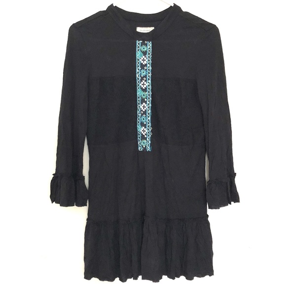 Free People Tops - {Free People} Black Embroidered Boho Tunic